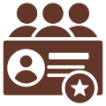 Icon of three people above an ID card with a star badge.